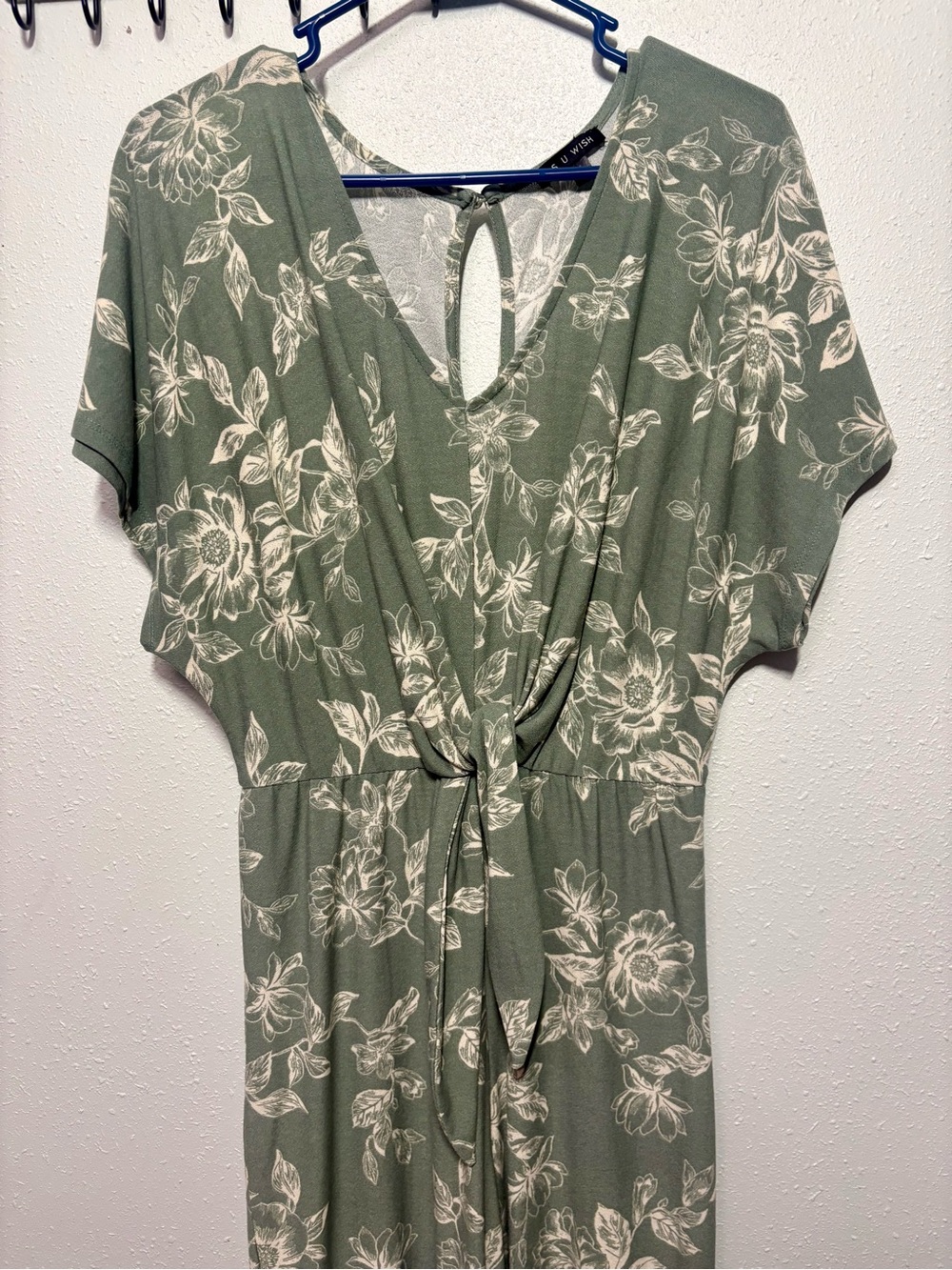 As U Wish Green Floral Tie-Front Jumpsuit